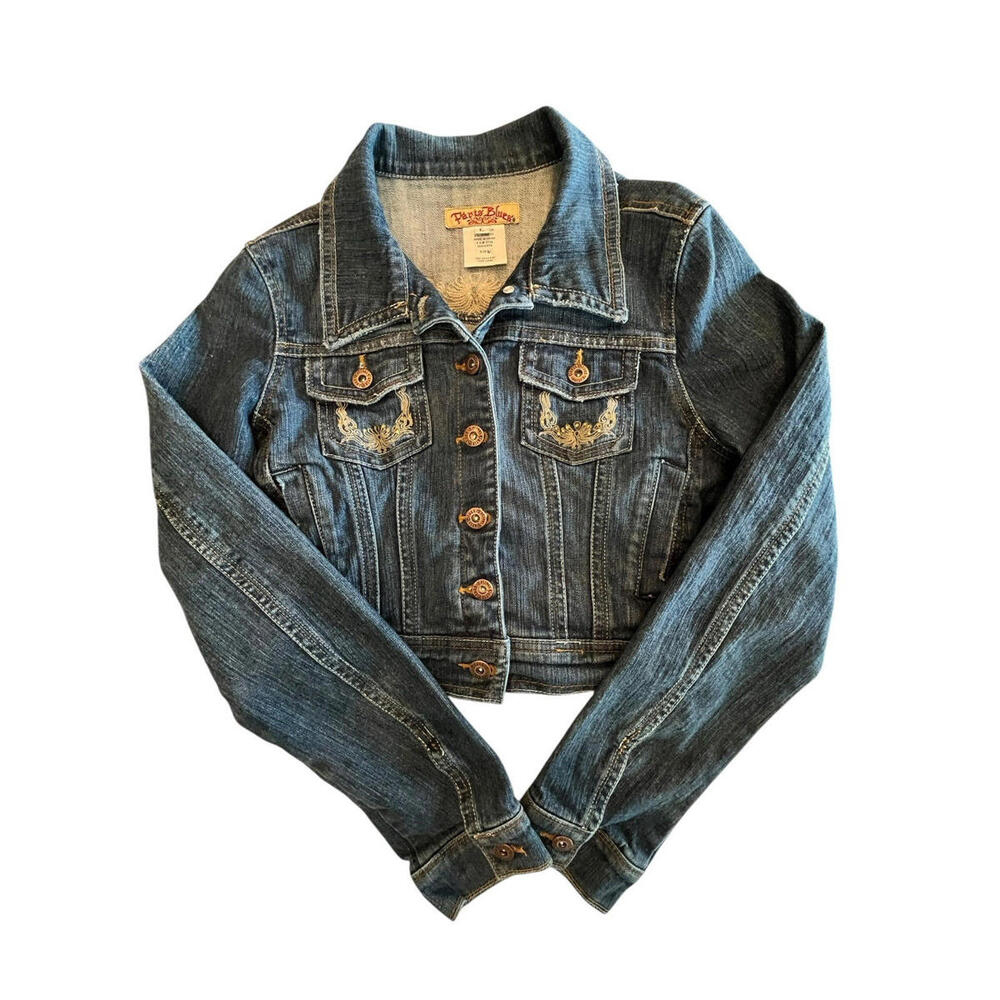 PARIS BLUES Girls Denim Jacket Embroider Rhinestones Size Large 12 to 14